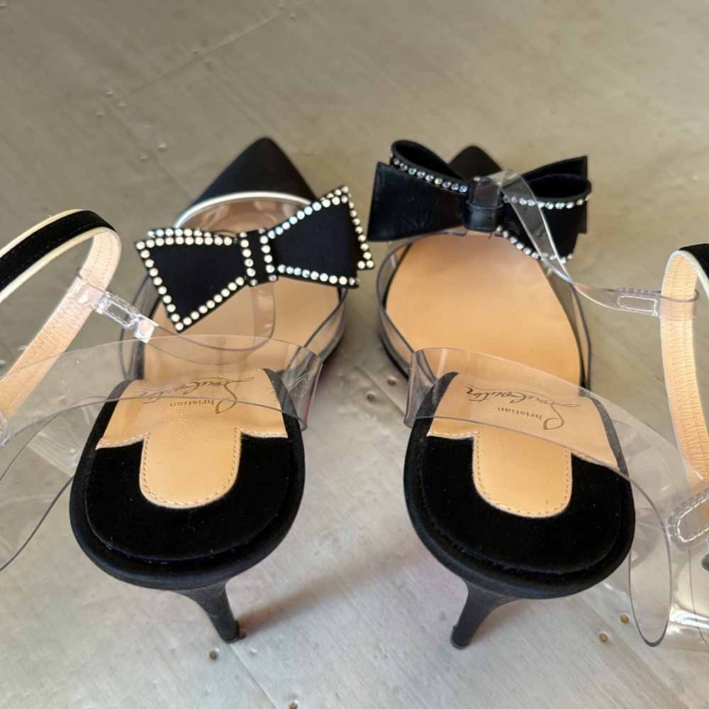 Christian Louboutin naked bow black satin crystal 100mm stiletto sz 38.5 - Picture 8 of 14